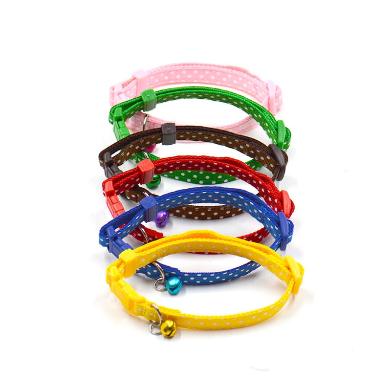 1Pc Adjustable Dot Printed Little Dog Collars Cat Puppy Pets Supplies With Bell 6 Colors