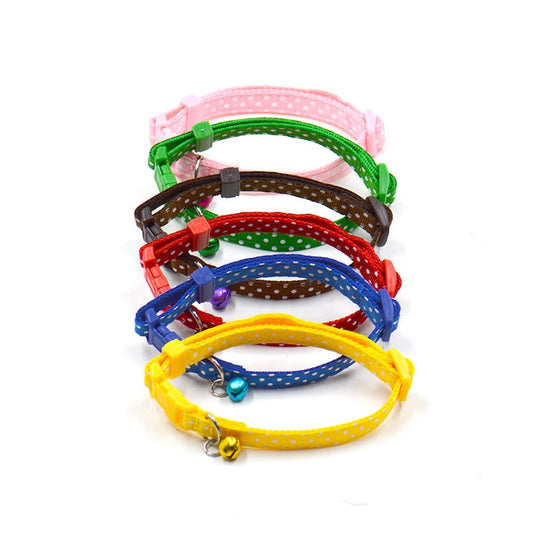 1Pc Adjustable Dot Printed Little Dog Collars Cat Puppy Pets Supplies With Bell 6 Colors
