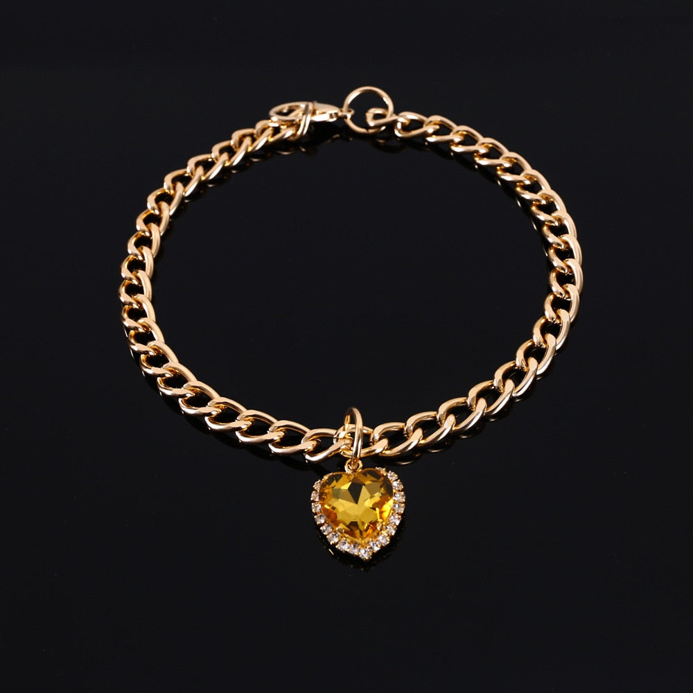 Pet  Luxury  Rhinestones Collar Adjustable Metal Heart-shaped  Pendant Color Kitty Puppy Necklace Products Cat Accessories