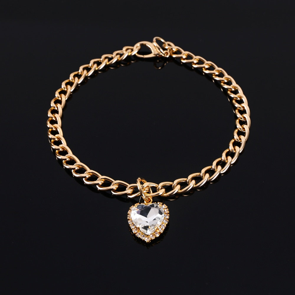 Pet  Luxury  Rhinestones Collar Adjustable Metal Heart-shaped  Pendant Color Kitty Puppy Necklace Products Cat Accessories