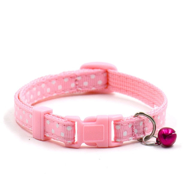1Pc Adjustable Dot Printed Little Dog Collars Cat Puppy Pets Supplies With Bell 6 Colors