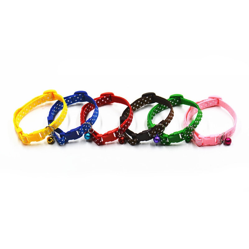 1Pc Adjustable Dot Printed Little Dog Collars Cat Puppy Pets Supplies With Bell 6 Colors