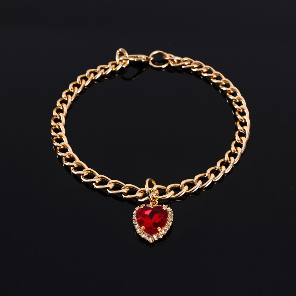 Pet  Luxury  Rhinestones Collar Adjustable Metal Heart-shaped  Pendant Color Kitty Puppy Necklace Products Cat Accessories