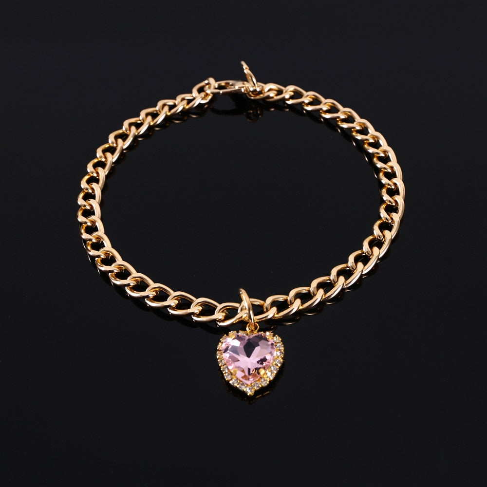 Pet  Luxury  Rhinestones Collar Adjustable Metal Heart-shaped  Pendant Color Kitty Puppy Necklace Products Cat Accessories