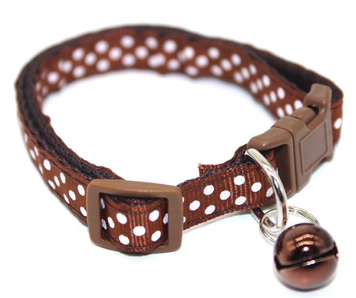 1Pc Adjustable Dot Printed Little Dog Collars Cat Puppy Pets Supplies With Bell 6 Colors