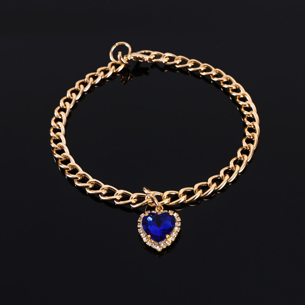 Pet  Luxury  Rhinestones Collar Adjustable Metal Heart-shaped  Pendant Color Kitty Puppy Necklace Products Cat Accessories