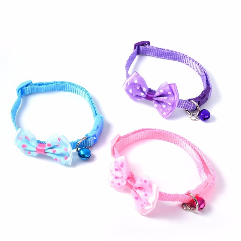 2pcs Bowknot Design Nylon Dog Puppy Cat Collars adjustable Necklace Cat Harness With Bell For Pet Small Animal Pets Supplies