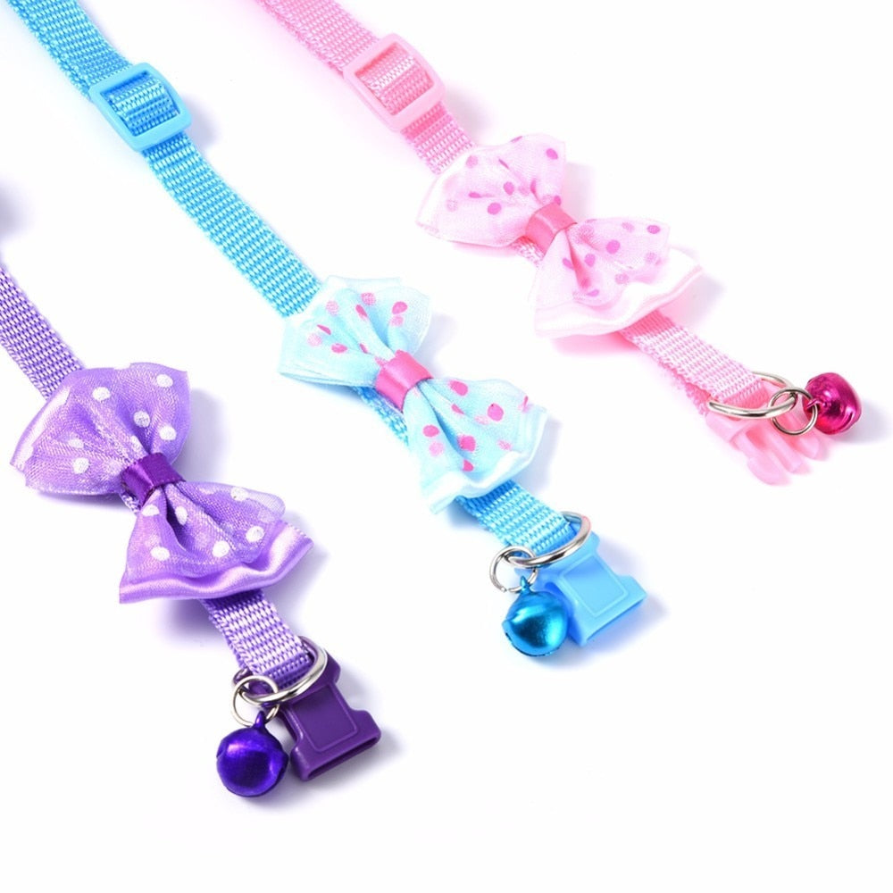 2pcs Bowknot Design Nylon Dog Puppy Cat Collars adjustable Necklace Cat Harness With Bell For Pet Small Animal Pets Supplies