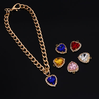 Pet  Luxury  Rhinestones Collar Adjustable Metal Heart-shaped  Pendant Color Kitty Puppy Necklace Products Cat Accessories