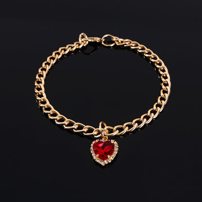 Pet  Luxury  Rhinestones Collar Adjustable Metal Heart-shaped  Pendant Color Kitty Puppy Necklace Products Cat Accessories