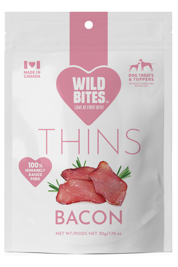 Qui n'aime pas le BACON ? Notre longe de porc maigre a un délicieux arôme de bacon dont chaque animal tombe follement amoureux ! Il est finement tranché à la perfection, ce qui donne à cette friandise une texture croustillante et légère, pas comme les autres ! Ils sont absolument délectables !