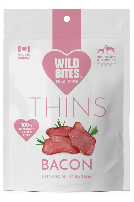 Qui n'aime pas le BACON ? Notre longe de porc maigre a un délicieux arôme de bacon dont chaque animal tombe follement amoureux ! Il est finement tranché à la perfection, ce qui donne à cette friandise une texture croustillante et légère, pas comme les autres ! Ils sont absolument délectables !