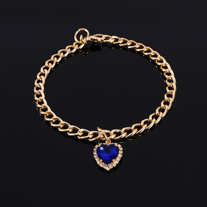 Pet  Luxury  Rhinestones Collar Adjustable Metal Heart-shaped  Pendant Color Kitty Puppy Necklace Products Cat Accessories