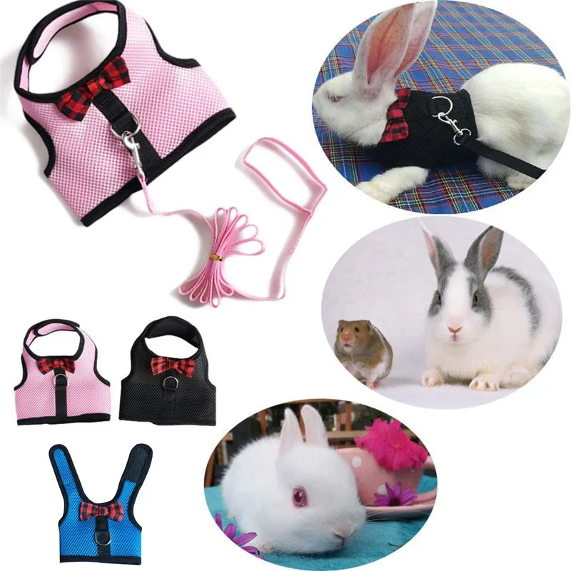 Rabbits Hamster Vest Harness With Leas Bunny  Mesh Chest Strap Harnesses Ferret Guinea Pig Small Animals Pet Accessories S/M/L 4